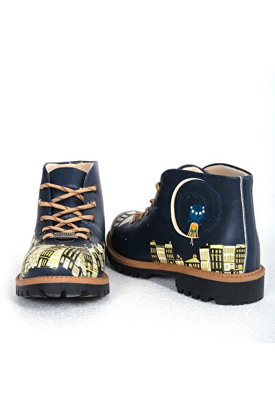 Goby Amsterdam Şehir Desenli Desen Baskılı Kadın Lacivert Kısa Bot