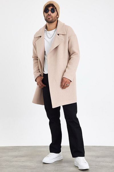 MADZEYMODA New Season Ανδρικό πλεκτό παλτό από κασμίρ με επένδυση Mz56118