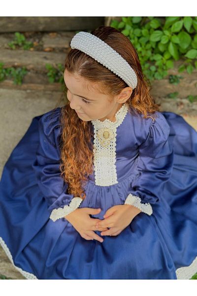 Hly Karol Tasarım Rochie vintage pentru fetiță bleumarin, rochie de zi de naștere, rochie pentru ședințe foto, potrivită pentru vârste 0-12 ani
