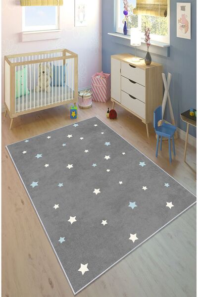 BigArts Home Dekoratif Modern Vintage Retro Tasarım Kaydırmaz Taban Mavi Gri ...