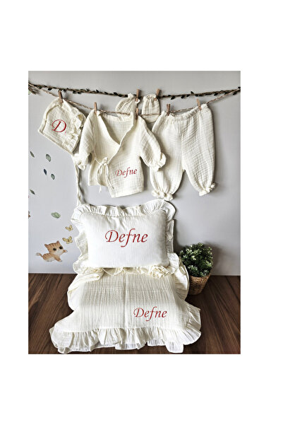 Butik Kişiselleştirilebilir Müslin Hastane Çıkış Seti