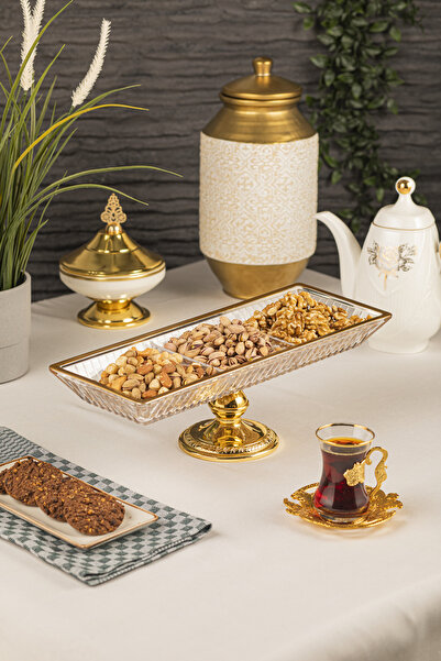 Sena Rectangular 3-Eye Glass Snack Bowl with Metal Legs (428-K-B)