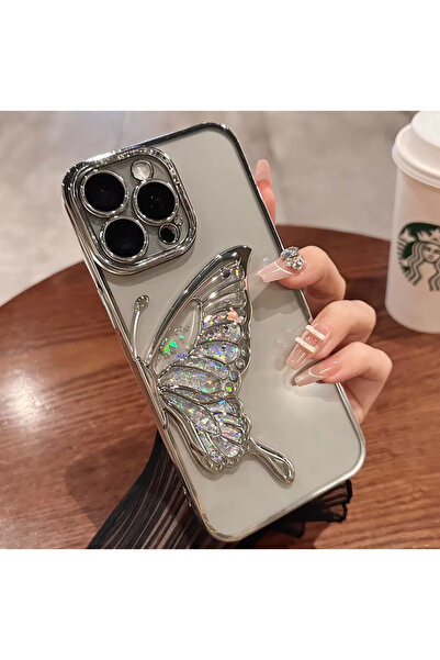 EDELFU حافظة سيليكون واقية لهاتف آيفون 16 برو ماكس [2024] فراشة مائية وفضية ش...