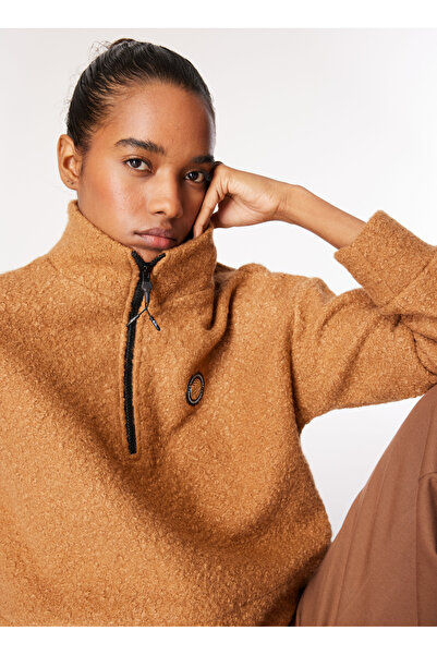 Discovery Expedition Açık Kahve Kadın Dik Yaka Loose Fit Sweatshirt D4WL-SWT3091