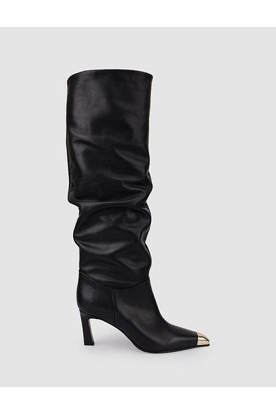 Cabani 100% Genuine Leather Black Drawstring Women's Heeled Boots