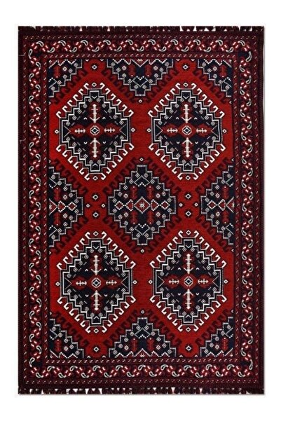 Halımax Crea Halı Truva TR19 Afgan Desen Bordo Kırmızı Etnik Modern Halı