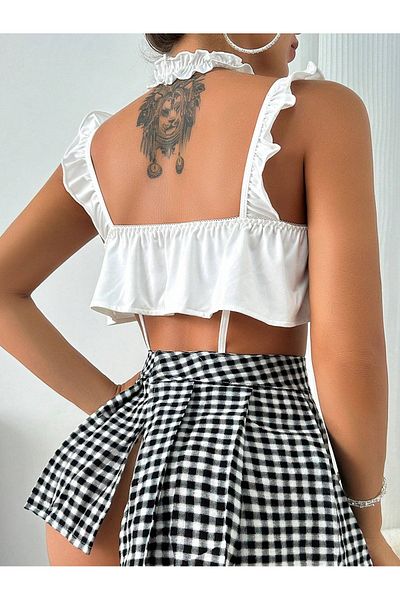 my cherie Colorful Plaid Neck Collar String - 3 Pieces Suit