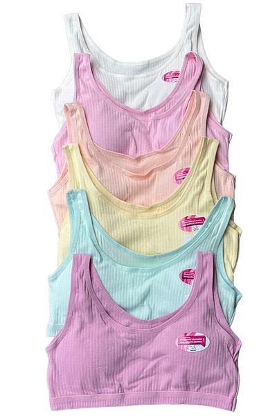 Dondeza 3-Piece Young Girl Pastel Color Ribbed Thick Strap Padded Training Bra