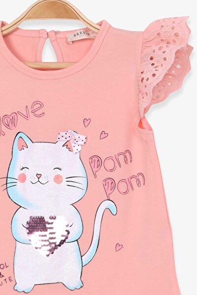 Breeze Girl's T-shirt Cat Printed 1-4 Years Old, Salmon