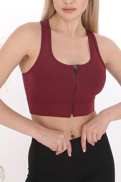 MissFlex Fit Front Zippered Athlete Crop Bustier 5860 Claret Red