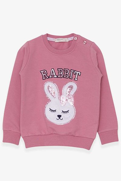 Breeze Girl's Sweatshirt Rabbit Embroidered Sequin 1.5-5 Years, Dried Rose