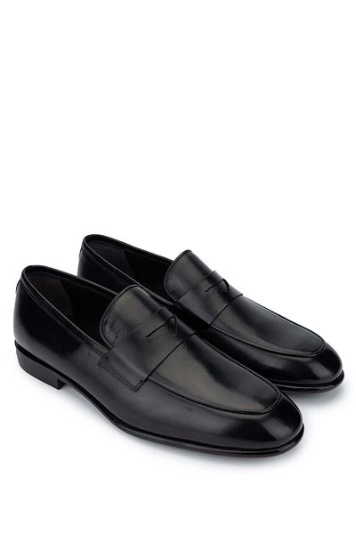 Tamer Tanca Men's Genuine Leather Black Leather Loafer Shoes