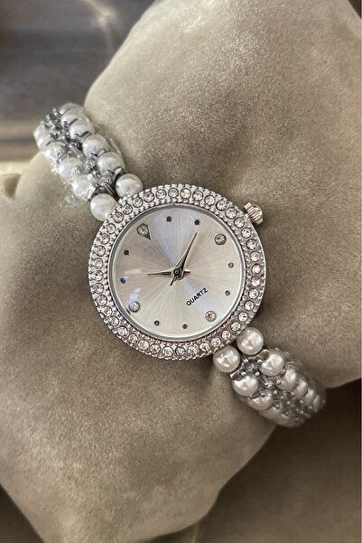 Leerybee Özel Siyah Kutulu İncili Kordon Taşlı Kadın Kol Saati Sevgiliye Eşe ...