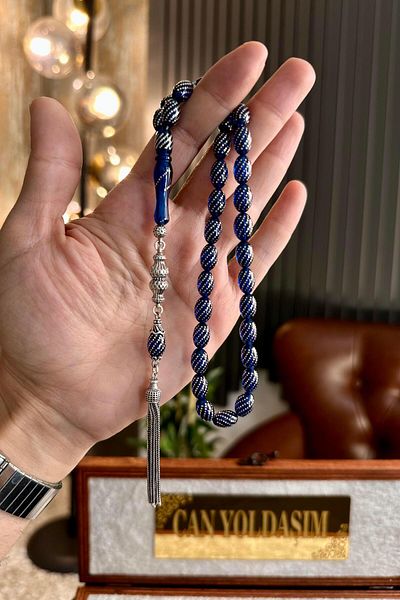 dergah tesbih Beyzade Design Dense Silver Embroidered Clamping Amber