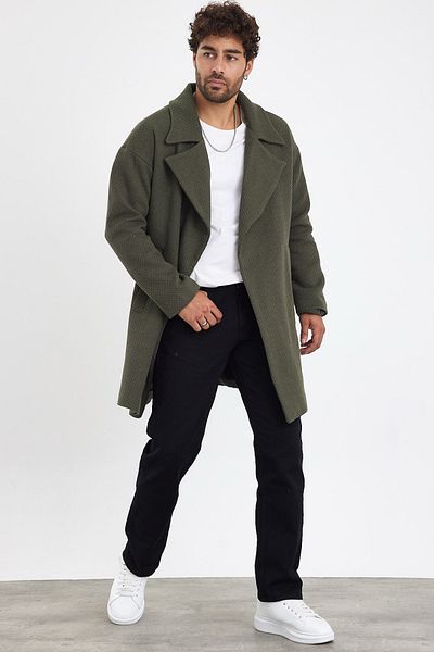 MADZEYMODA Нов сезон Мъжко плетено палто с подплата в цвят каки Mz56118