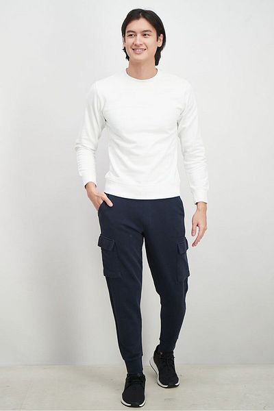 Calvin Klein Jeans Men Crew Neck Long Sleeve Solid Sweatshirt, White