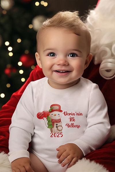 Lilabio 100% Organic Cotton Long Sleeve Christmas Themed Baby Bodysuit