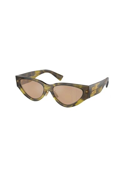 Miu Miu 03zs 13q40d 54 نظارات شمسية نسائية على شكل عين القطة باللون الأخضر