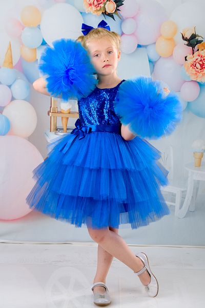 Sevimlice Kids Girl's Pompom Sleeves Buckle Evening Dress Birthday Dress