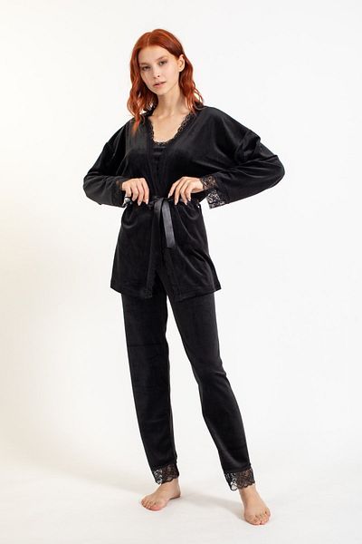 Pemilo Set de pijamale din catifea pentru femei 13402-1, negru