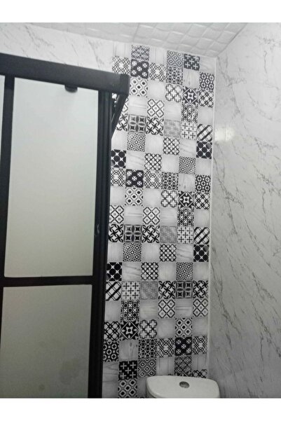 Bigaimaj Mutfak Tezgah Arası Kendinden Yapışşkanlı Folyo Kaplama Siyah Beyaz Fayans Desen 60cmx100cm