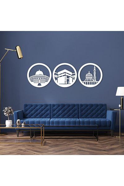 DECOVIENO Set de 3 metal (Kaaba-i Muazzama - Medina-i Münevvere -Mescidi Aqsa) Decor de perete (45 CM X 45 CM)