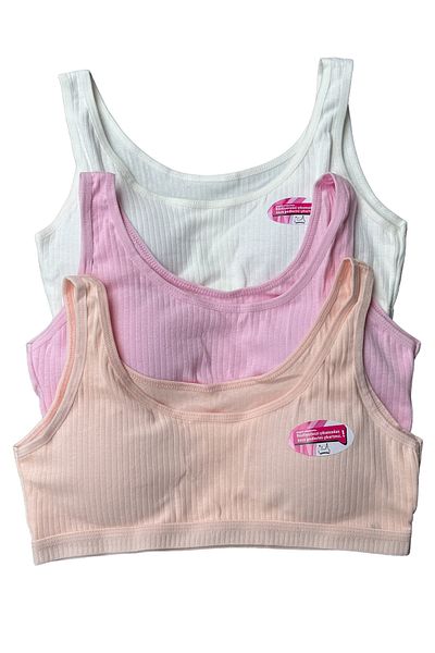 Dondeza 3-Piece Young Girl Pastel Color Ribbed Thick Strap Padded Training Bra