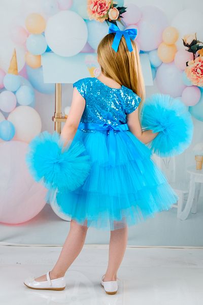Sevimlice Kids Girl's Pompom Sleeves Buckle Evening Dress Birthday Dress