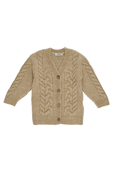 Panço Kız Bebek Düğmeli Triko Bej Hırka