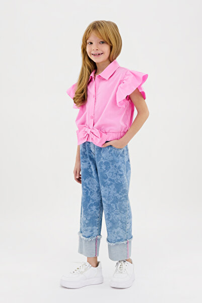 Panço Girl's Patterned Blue Jeans