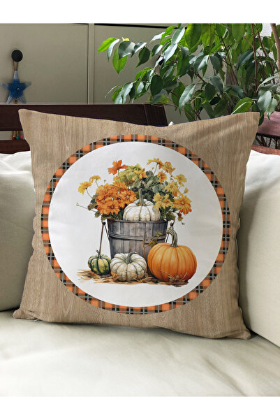Evmila Husă de pernă din catifea 43x43 cu tema de toamnă