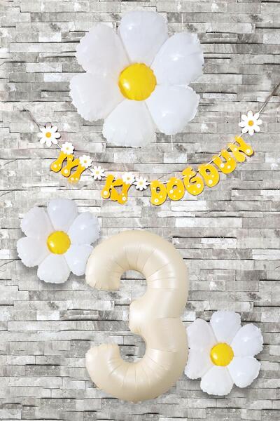 PEKSHOP Papatya Tema Doğum Günü Balon Süsleme Seti Bannerlı Yaş Balonu Balon ...