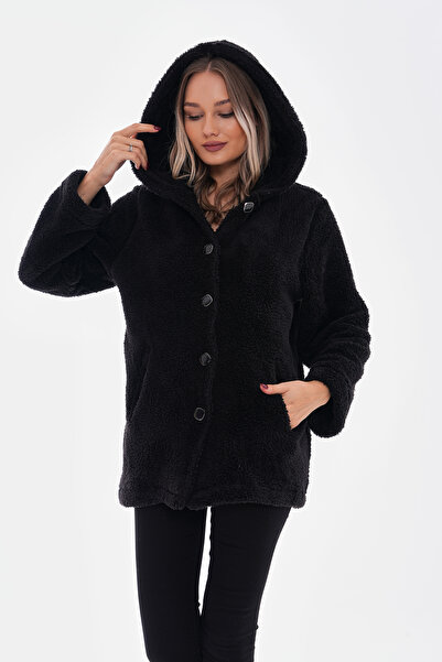 Shine Fine معطف قطيفة بغطاء للرأس