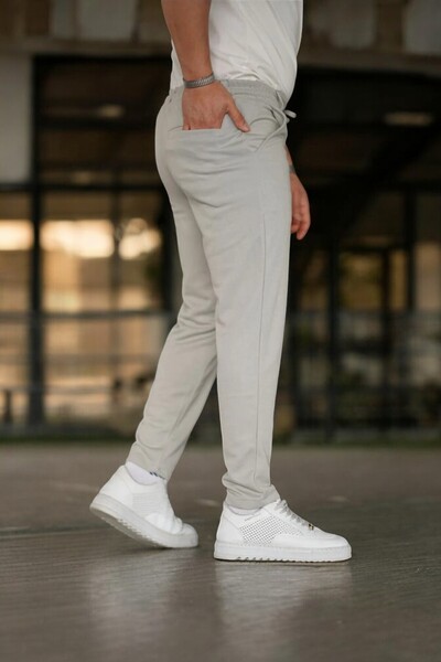 pandy Erkek Gri Renk İtalyan Kesim Duble Paça Esnek Likralı Bilek Boy Pike Pantolon