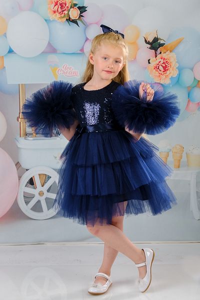 Sevimlice Kids Girl's Pompom Sleeves Buckle Evening Dress Birthday Dress