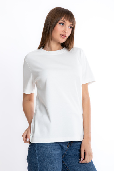 Giyimod Women's ECRU Crew Neck Short Sleeve 100% Cotton Interlock T-Shirt S-101