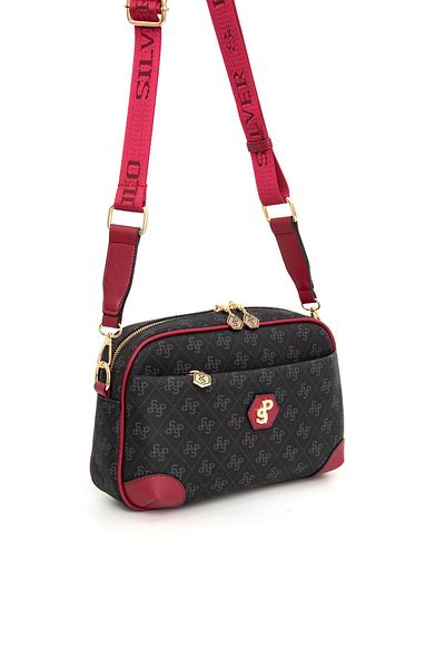 Silver Polo Negru - Roșu Claret SP1094 Geantă Crossbody pentru femei