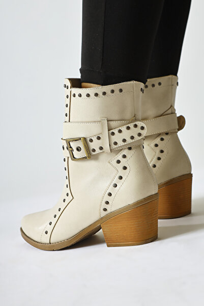 Limoya Γυναικείες μπότες Western με λεπτομέρεια με καρφίτσες και μυτερή μύτη, γυναικεία μποτάκια, προϊόν ευκαιρίας