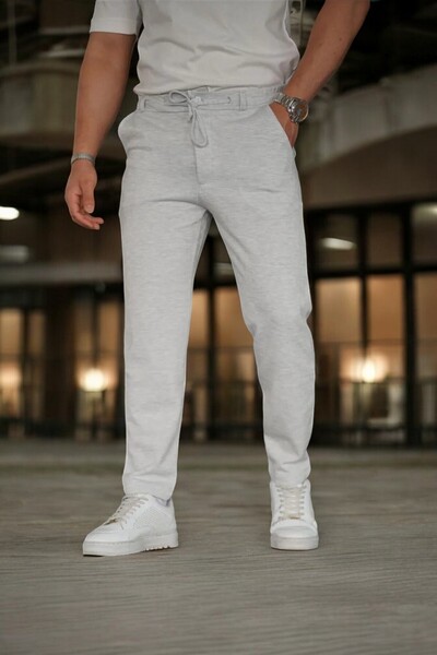 pandy Erkek Gri Renk İtalyan Kesim Duble Paça Esnek Likralı Bilek Boy Pike Pantolon