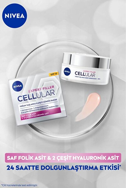 NIVEA Cellular Expert Filler Yoğun Yaşlanma Karşıtı Gündüz Bakım Yüz Kremi 50ml, Spf15, Hyaluronik Asit
