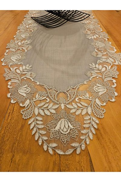 Çeyiz Dantelim Γκρι λινό γαλλικό Lace Runner