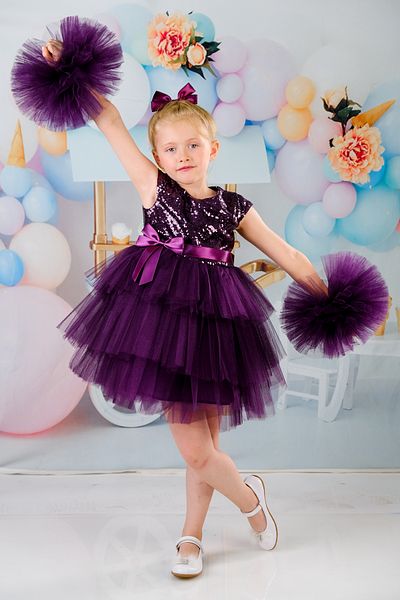 Sevimlice Kids Girl's Pompom Sleeves Buckle Evening Dress Birthday Dress