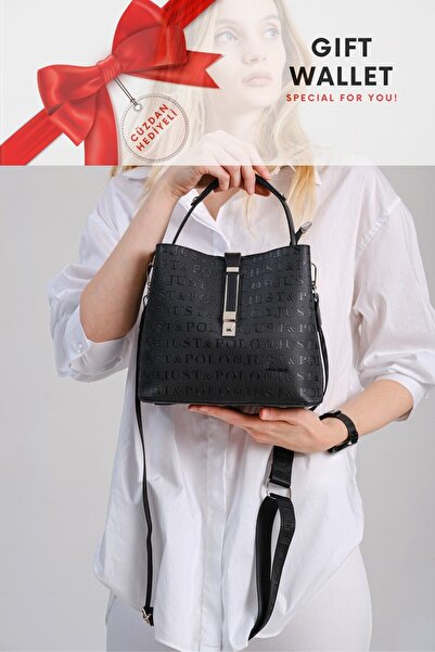 Just Polo Baskı Desenli Geniş Askılı Su Geçirmez 3 Gözlü Kadın Omuz Çantası 2...