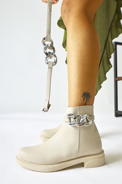 Limoya Γυναικείες μπότες Sydra Beige Oval Toe με αφαιρούμενα αξεσουάρ, γυναικεία μποτάκια