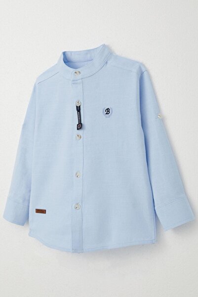 Breeze 3-7 Years Old Boy Shirt - Letter Embroidery, Buttoned, Light Blue