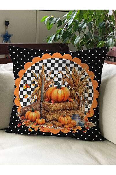 Evmila Husă de pernă din catifea 43x43 cu tema de toamnă