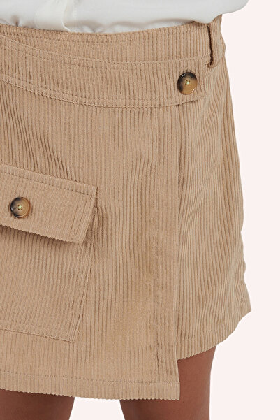 Panço Kız Çocuk Fitilli Bej Şort Etek