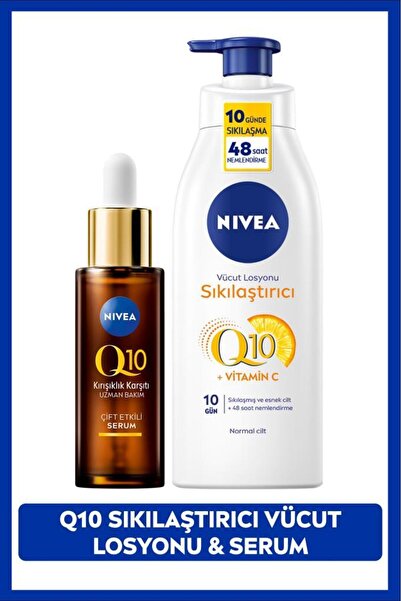 NIVEA Q10 Kırışıklık Karşıtı Çift Etkili Cilt Serumu 30ml, Sıkılaştırıcı Nemlendirici Vücut Losyonu 400ml