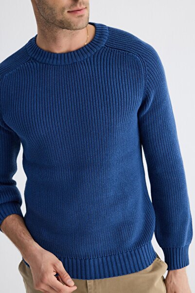 odelon Велосипедна комір Салоніки В'язаний Бавовняний Чоловічий Індіго Трикотажний светр