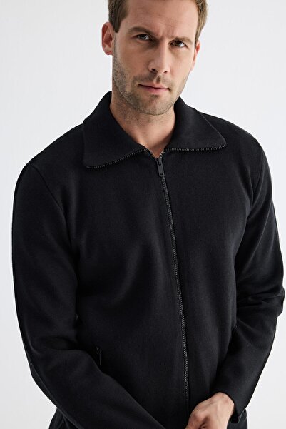 odelon Ανδρική αδιάβροχη βαμβακερή πλεκτή ζακέτα με φερμουάρ Μαύρη HRK201